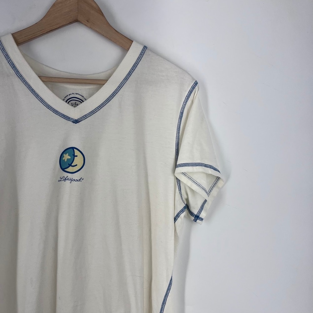 Life is Good Womens Cream V-Neck Moon Star Graphic T-Shirt Size L RN109109 - Picture 5 of 14